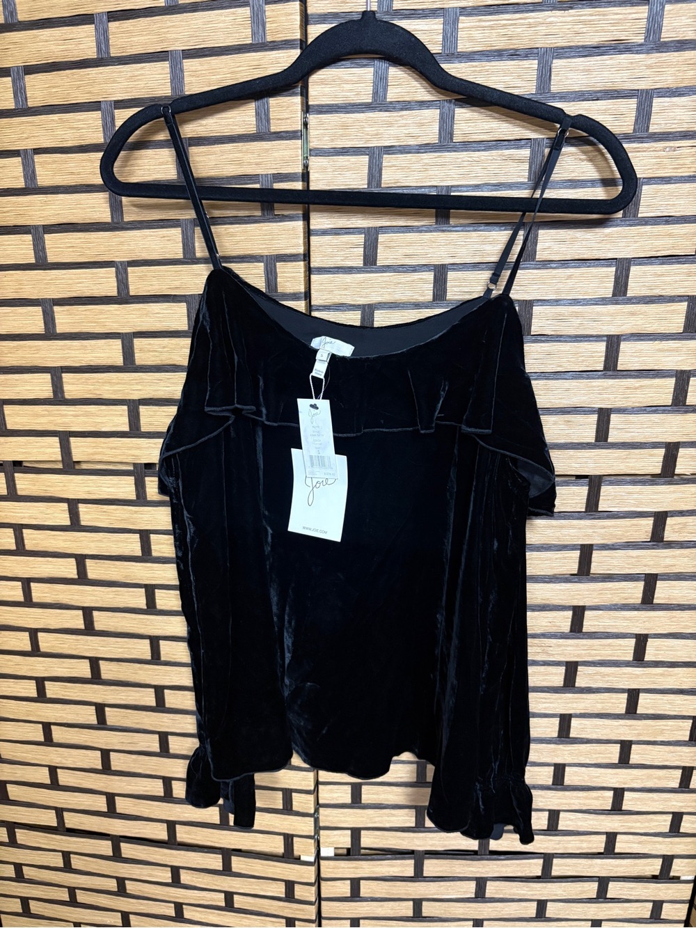 Joie black velvet cold shoulder blouse size small